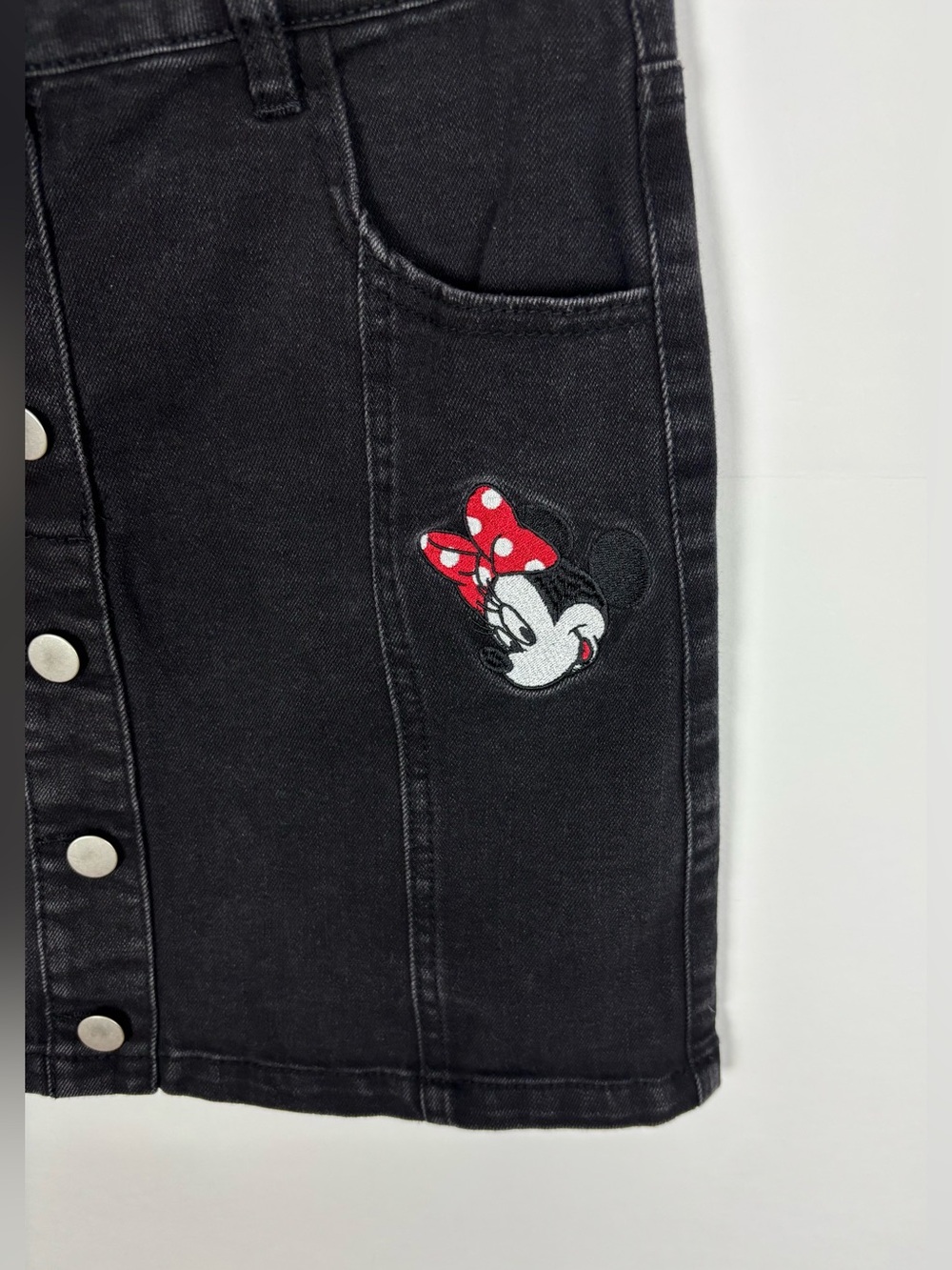 Disney Minnie Mouse Black Denim Button-Front Skirt Girls Size XL - Picture 3 of 6